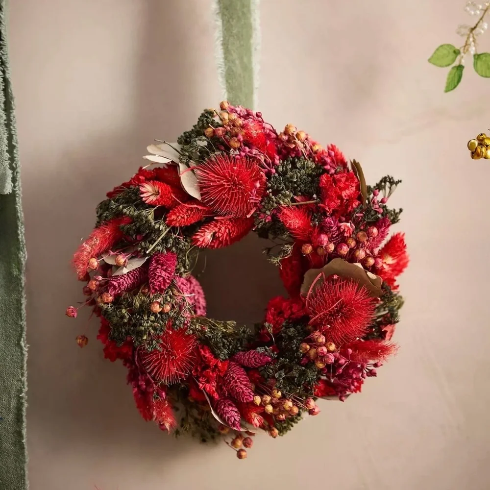 NEW Anthropologie Red Velvet Dried Wreath